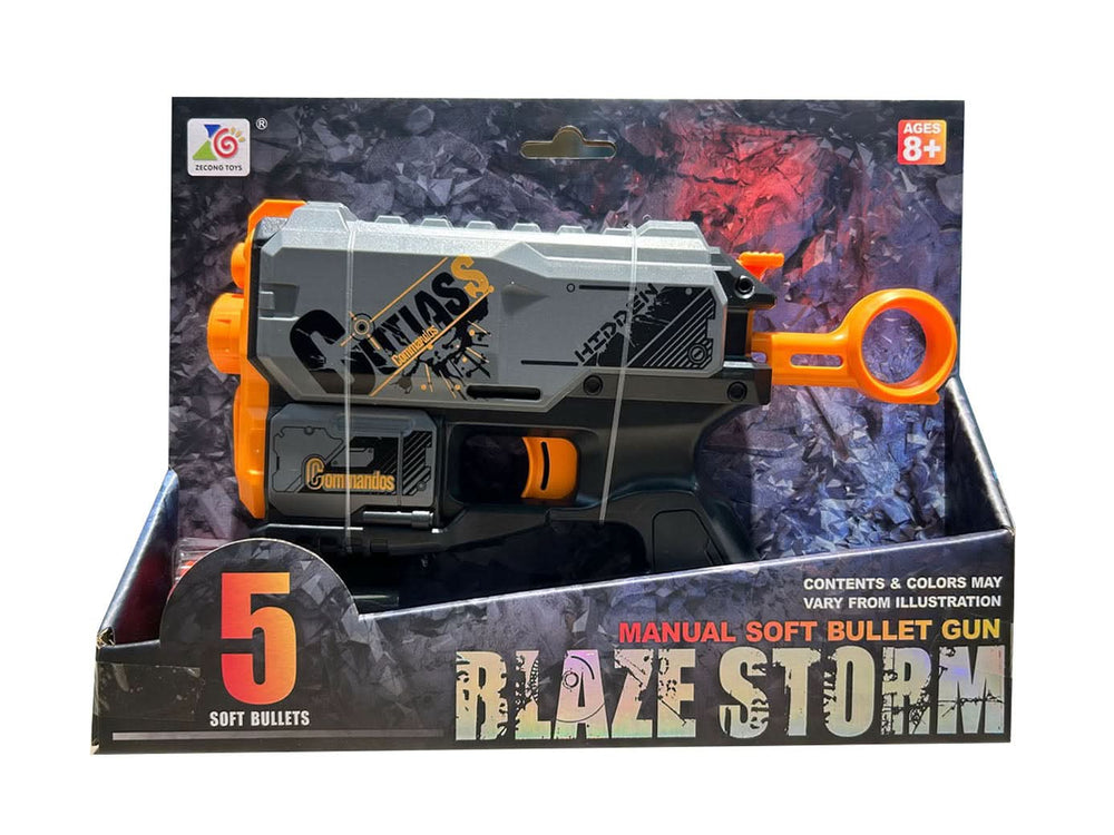 Soft Gun with 5 Bullets – Foam Dart Blaster Toy - Grey & Black, Weapon Toys, Chase Value, Chase Value