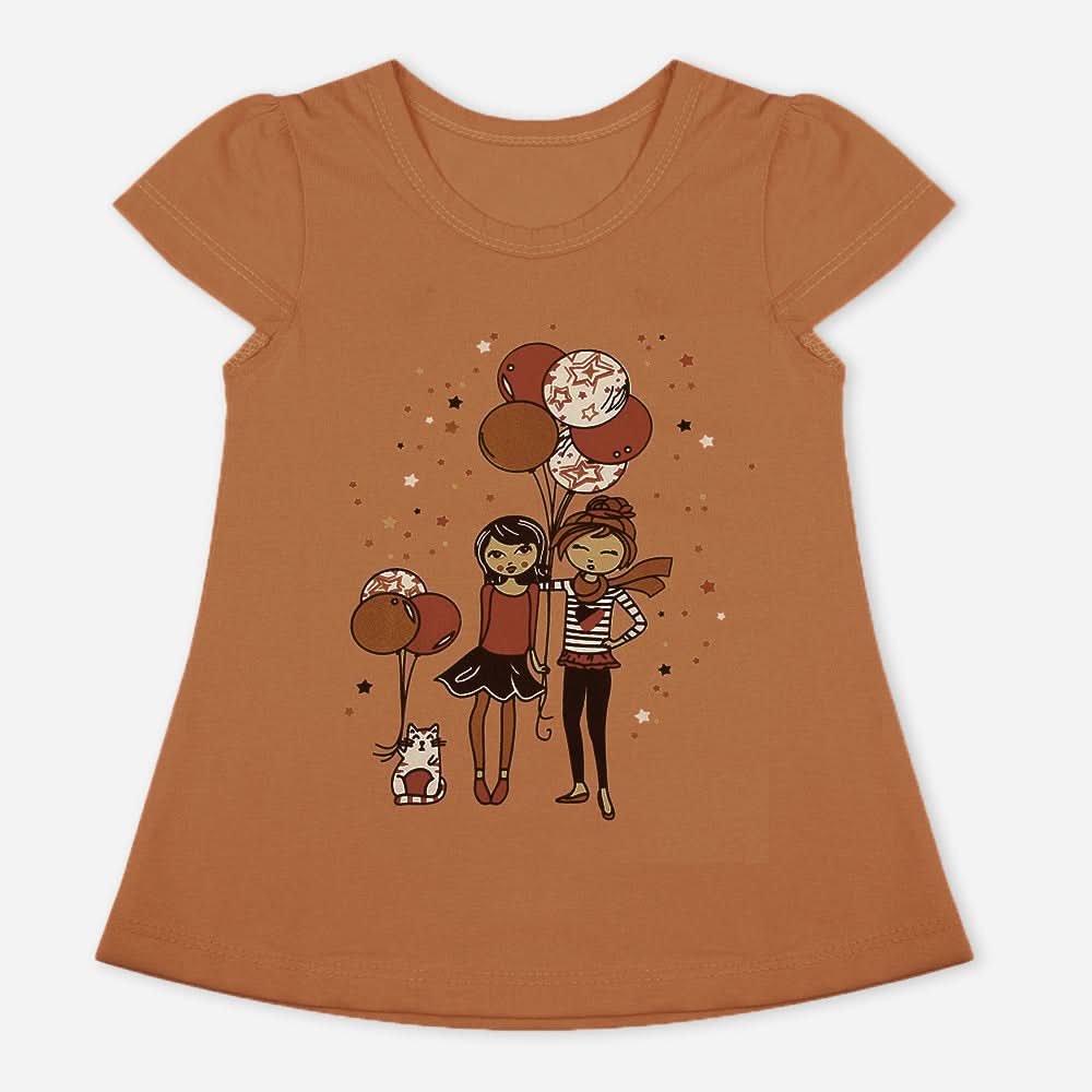 Girls Half Sleeves T-Shirt - Dark Brown, Girls T-Shirts, Chase Value, Chase Value