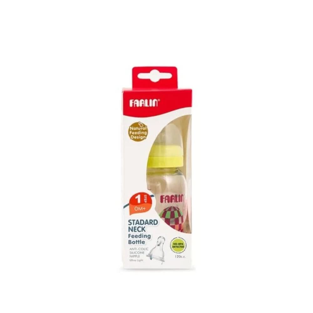 Farlin Stadard Neck Feeding Bottle 100 C.C - Yellow, Feeding Supplies, Farlin, Chase Value