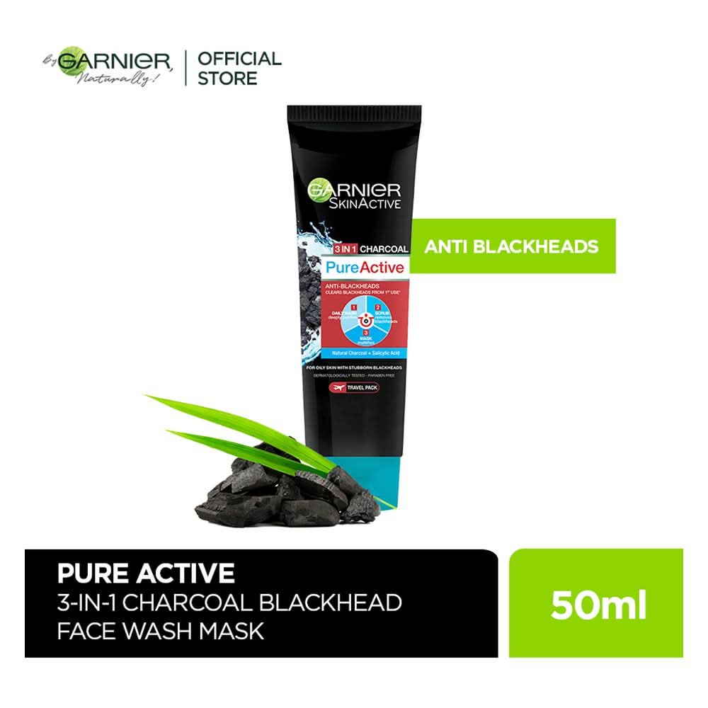 Garnier Skin Active Pure Active Anti-Blackheads 3-In-1 Daily Wash + Scrub + Mask, 50ml, Face Washes, Garnier, Chase Value