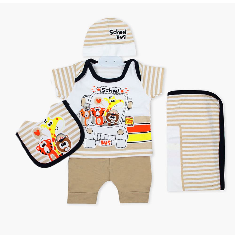 Newborn Boys Gift Set 05 Pcs - Beige, Newborn Gift Set, Chase Value, Chase Value