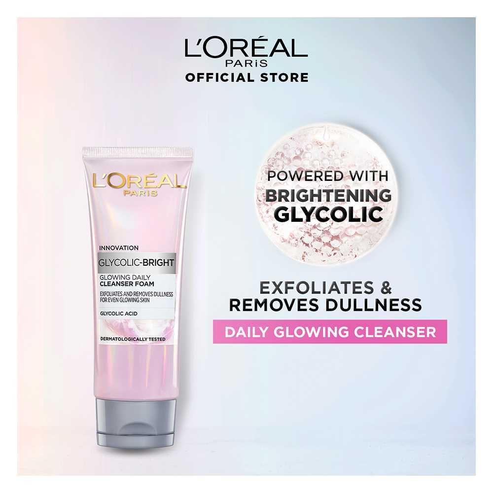 L'Oreal Paris Glycolic-Bright Glowing Daily Face Wash, For Even Glowing Skin, 100ml, Face Washes, Loreal, Chase Value