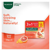 Palmolive Naturals Refreshing Glow Soap, 3-In-1 Pack, 3x110g, Soaps, Palmolive, Chase Value