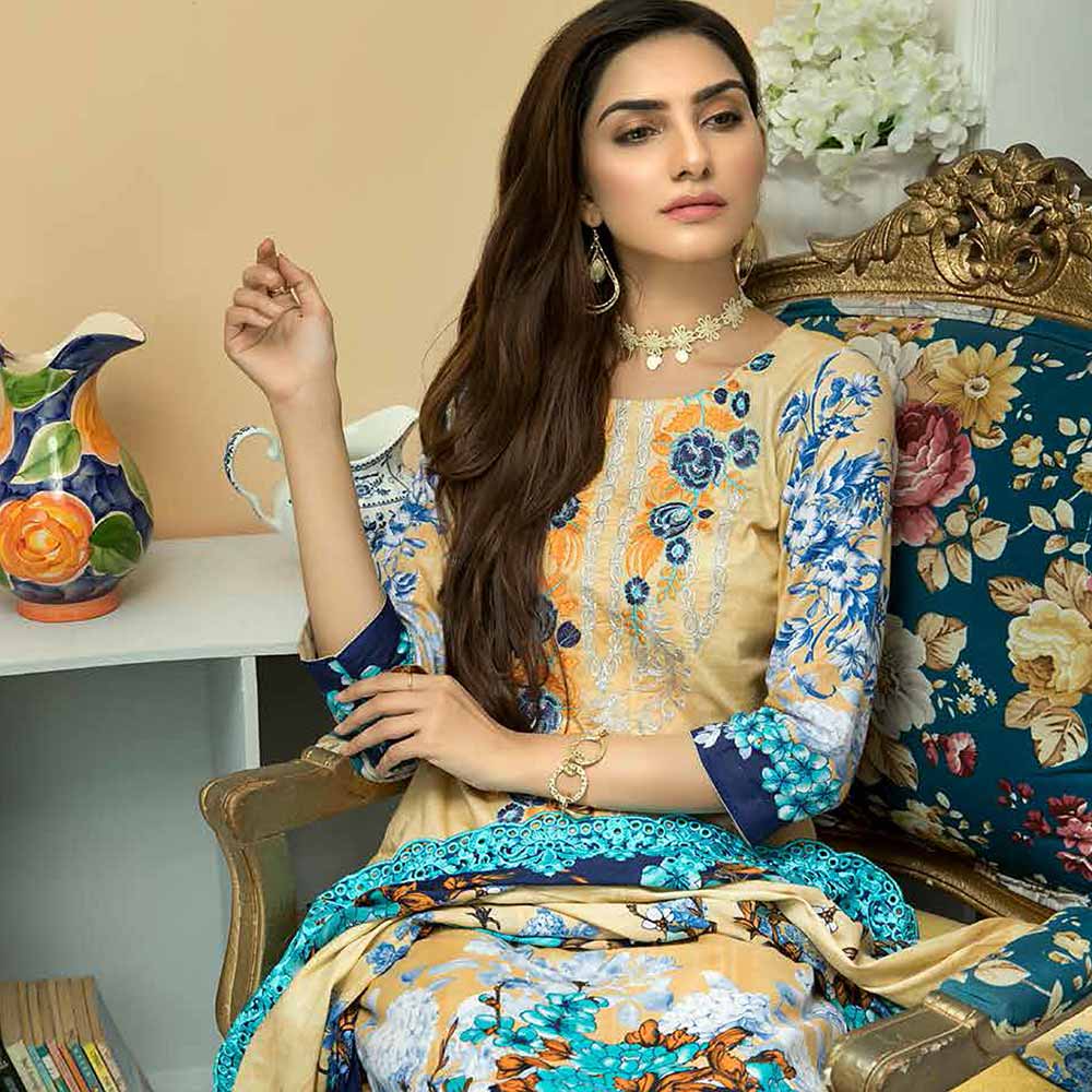 Zebtan Embroidered Cotton 3 Pieces Un-Stitched Suit Vol 01 - 02, Women, 3Pcs Shalwar Suit, Rujhan Textiles, Chase Value