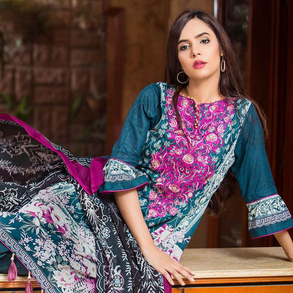 Exquisite Embroidered Cotton 3 Piece Un-Stitched Suit - 5A, Women, 3Pcs Shalwar Suit, Tawakkal Fabrics, Chase Value