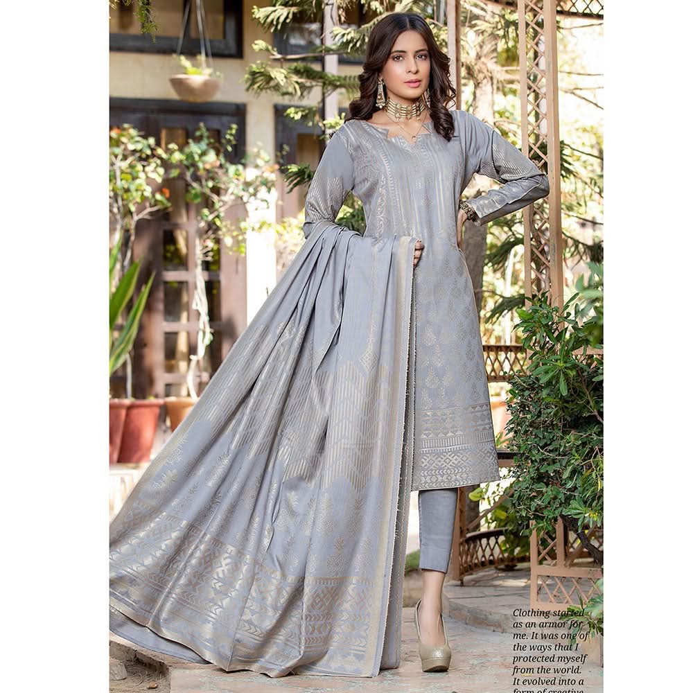 RA PEACH Jacquard Baroshia unstitched 3pc Suit, Women, 3Pcs Shalwar Suit, Chase Value, Chase Value