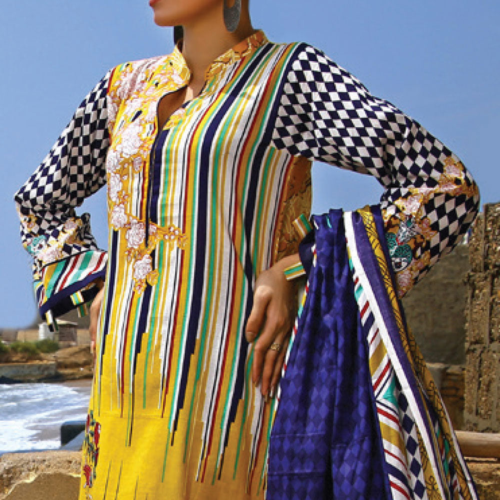 VS Daman Printed Cambric unstitched 3pc Suit V-2, Women, 3Pcs Shalwar Suit, VS Textiles, Chase Value