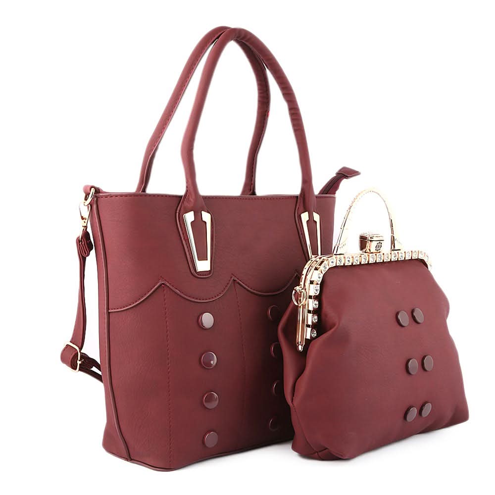 Women's Handbag 2 Pcs (129) - Maroon, Women, Bags, Chase Value, Chase Value