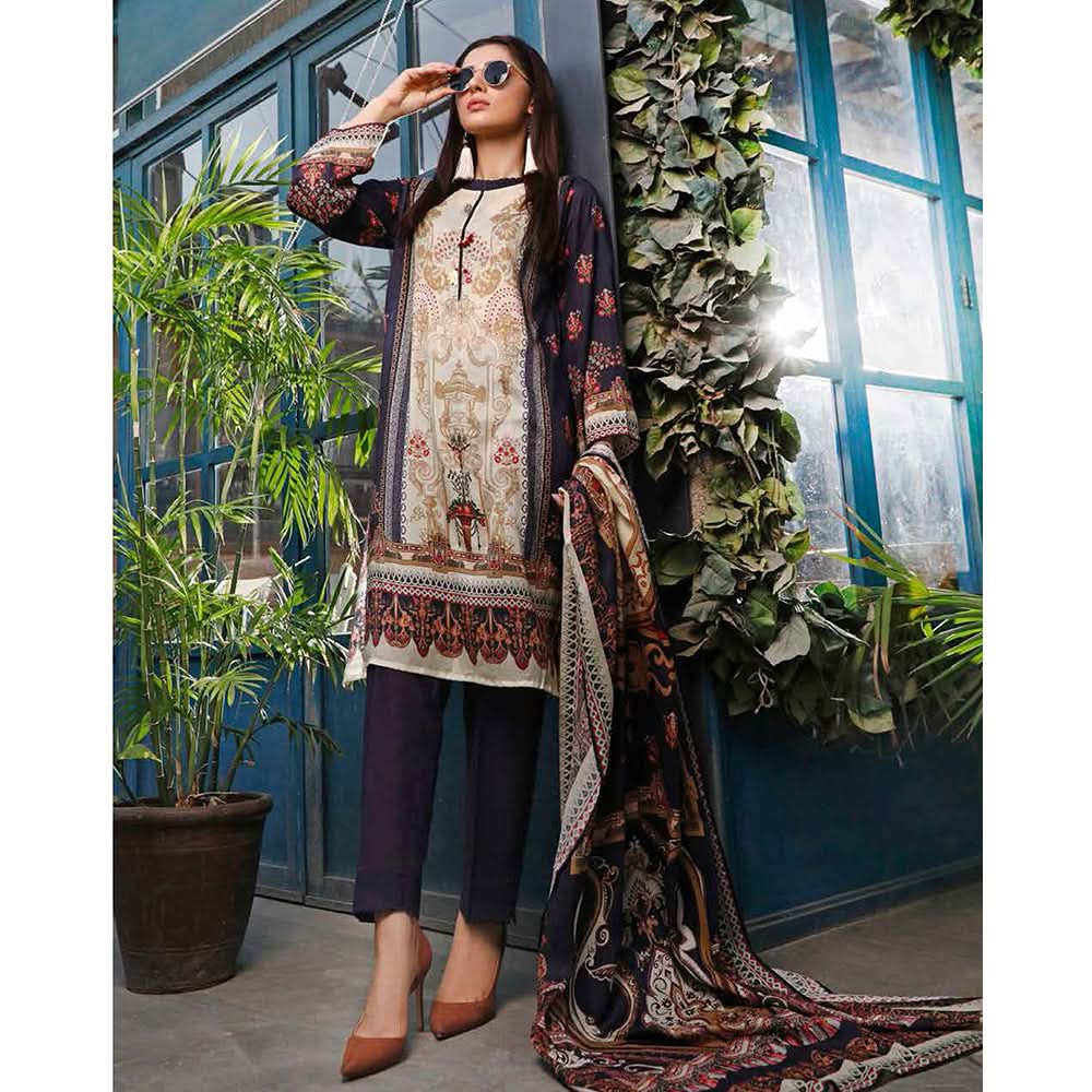 Zavia Digital Printed Lawn 3 Piece Un-Stitched Suit - 12, Women, 3Pcs Shalwar Suit, Fairdeal Textiles, Chase Value