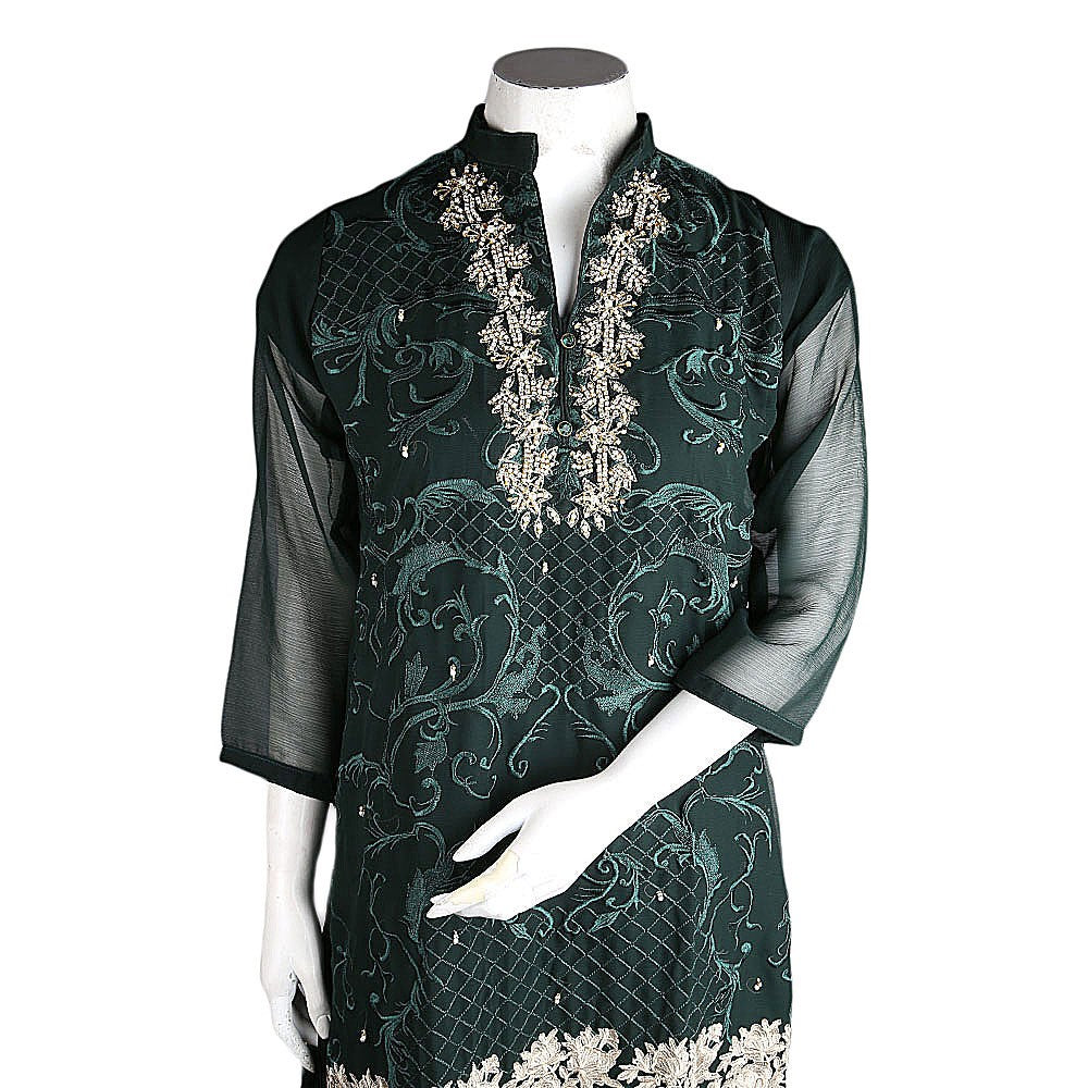 Women's Hand Work Embroidery 3 Pcs Suit - Green - test-store-for-chase-value