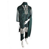 Women's Hand Work Embroidery 3 Pcs Suit - Green - test-store-for-chase-value