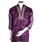 Women's Hand Work Embroidery 3 Pcs Suit - Purple - test-store-for-chase-value