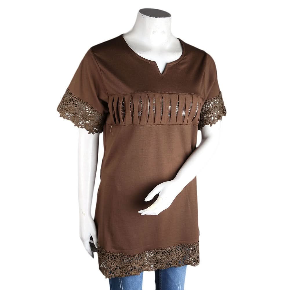 Women's Frill Stone T-Shirt - Brown - Coffee - test-store-for-chase-value