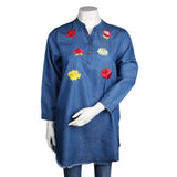 Women's Embroidered Denim Kurti - Blue - test-store-for-chase-value