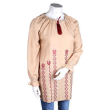 Women's Loose Fit Embroidered Kurti - Beige - test-store-for-chase-value