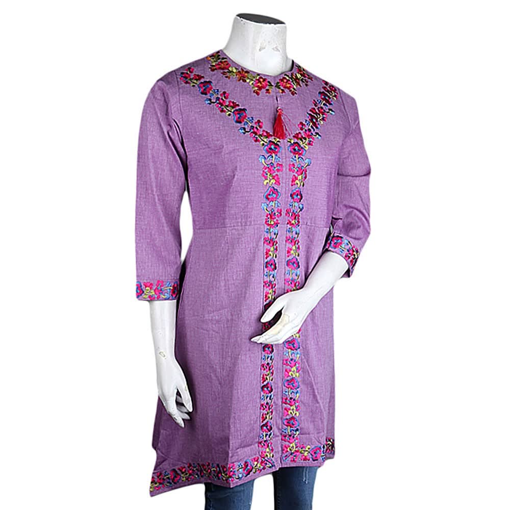 Women's Embroidered Kurti - Purple - test-store-for-chase-value
