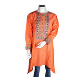 Women's Embroidered A-Line Kurti - Orange - test-store-for-chase-value