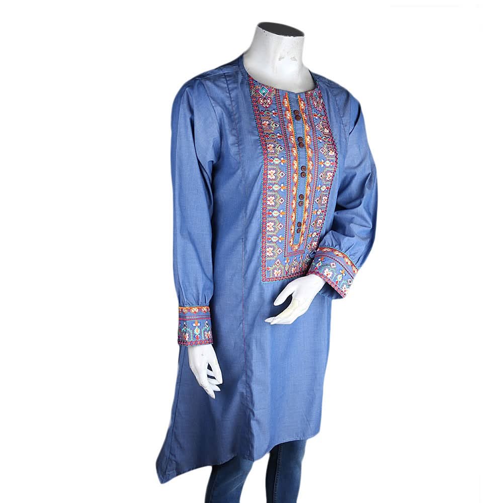 Women's Embroidered A-Line Kurti - Blue - test-store-for-chase-value