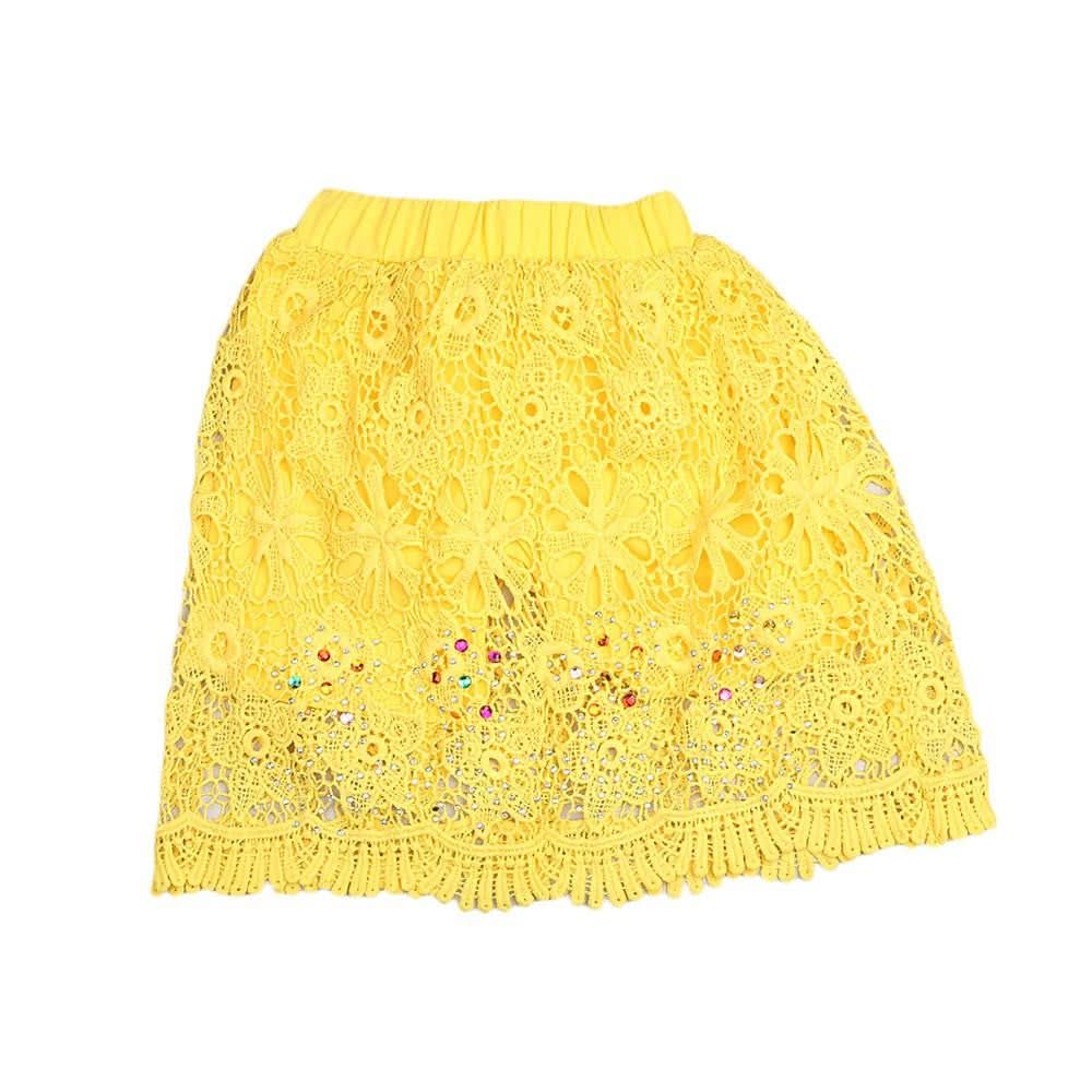 Girls Fancy Cotton Net Skirt - Yellow - test-store-for-chase-value