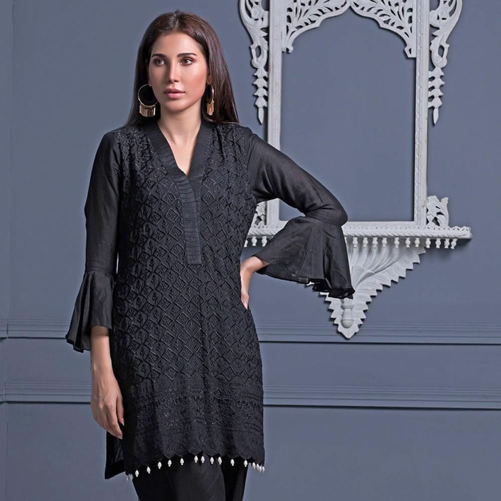 Areeba Saleem Black & White Embroidered Kurti - 4 - test-store-for-chase-value
