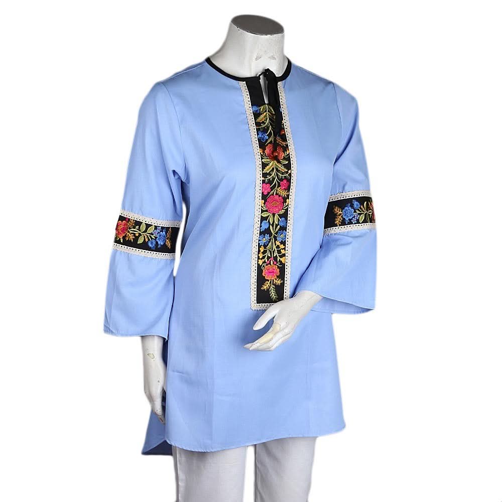 Women's Embroidered Kurti - Blue - test-store-for-chase-value