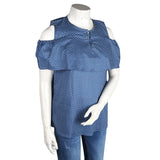 Women's Cut Out Shoulder Top - Navy Blue - Navy/Blue - test-store-for-chase-value
