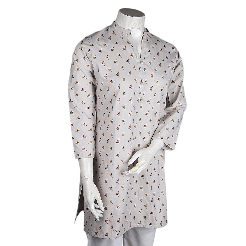 Women's Printed Cotton Kurti - Light Grey - test-store-for-chase-value