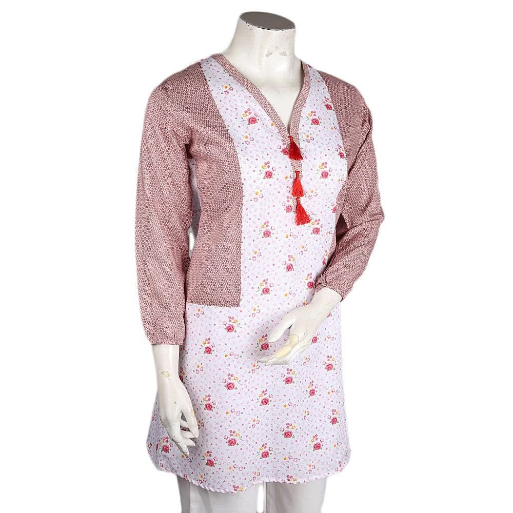 Women's Printed Cotton Kurti - Peach - test-store-for-chase-value
