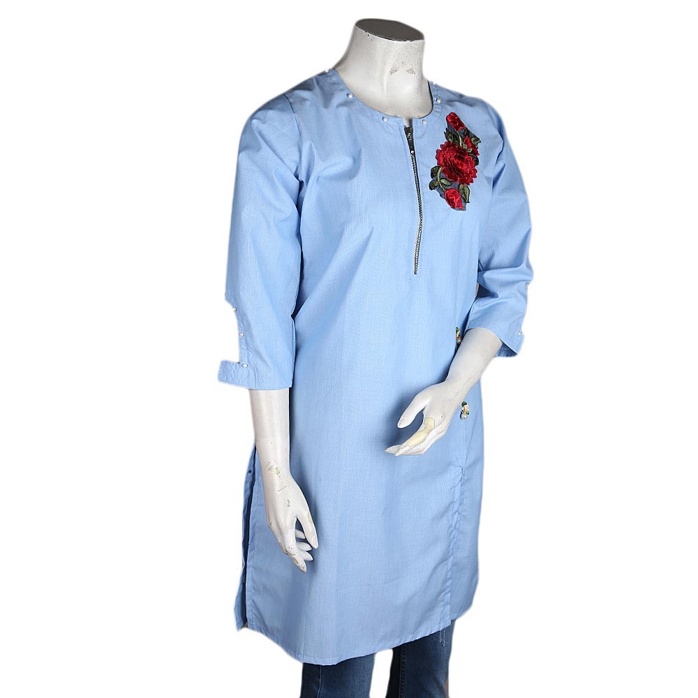 Women's Flower Kurti - Light Blue - test-store-for-chase-value