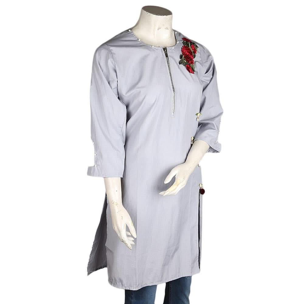 Women's Flower Kurti - Light Grey - test-store-for-chase-value