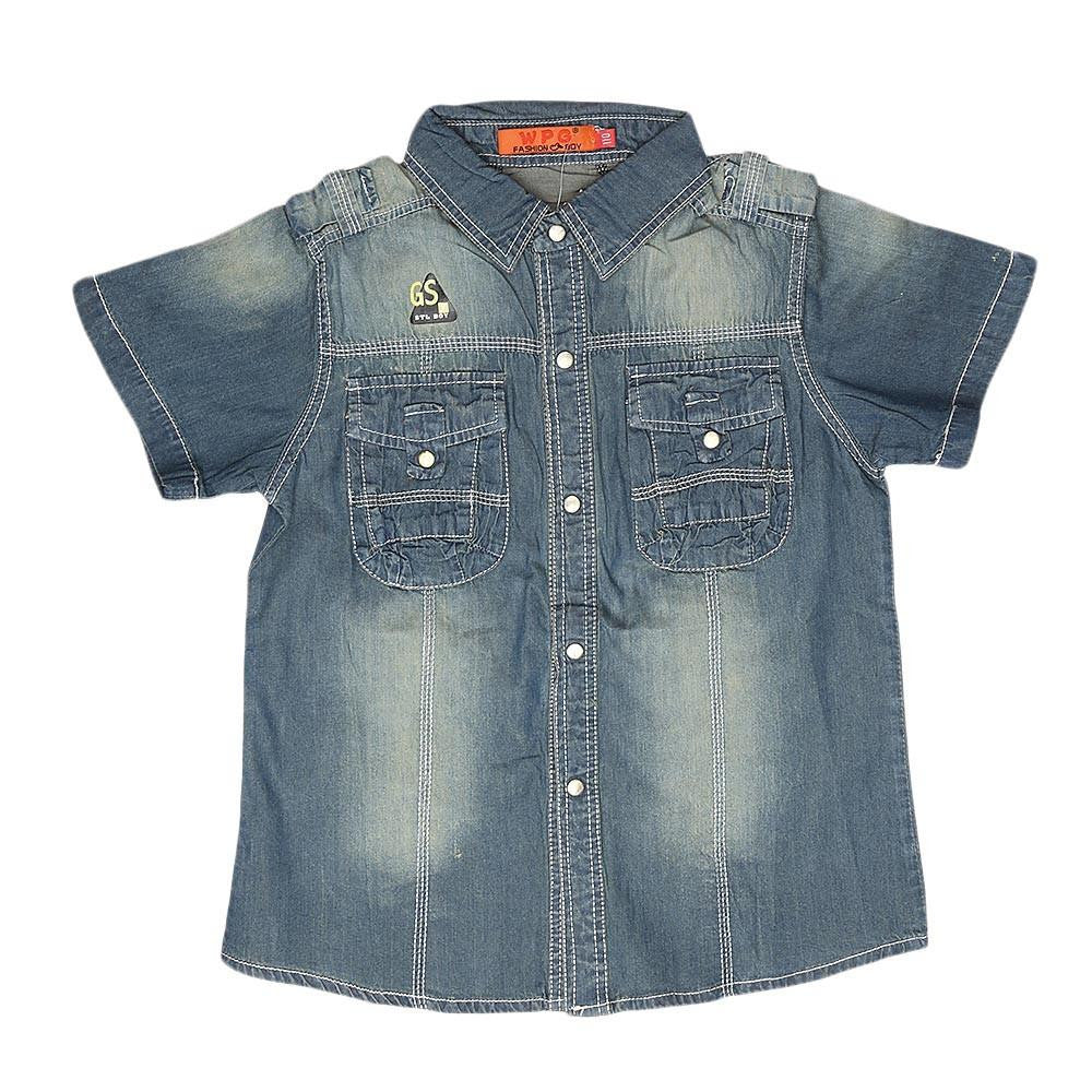 Boys Half Sleeves Denim Shirt - Blue - test-store-for-chase-value