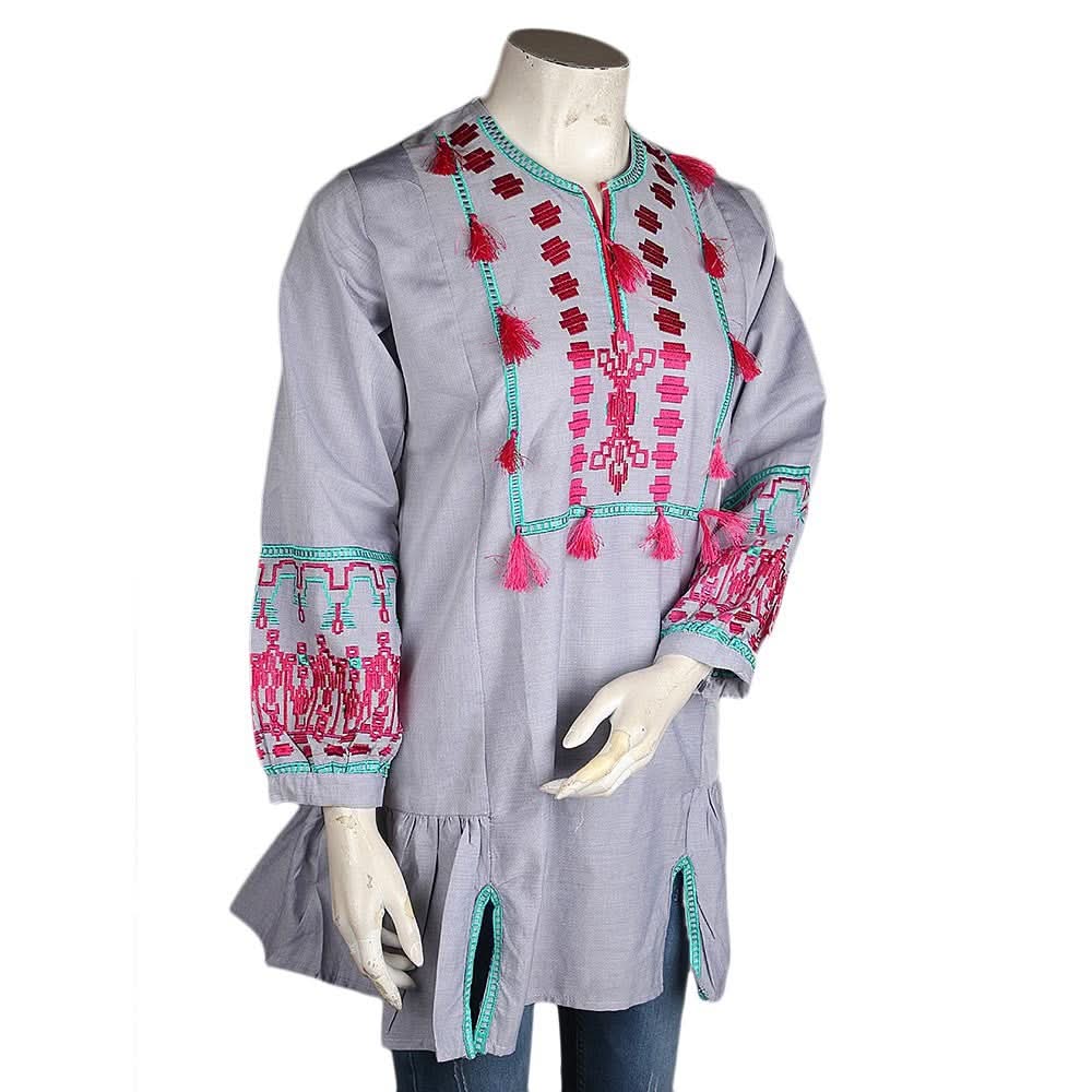 Women's Embroidered Top - Light Grey - test-store-for-chase-value