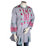 Women's Embroidered Top - Light Grey - test-store-for-chase-value