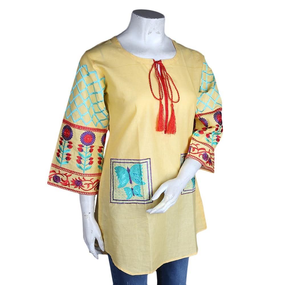 Women's Embroidered Top - Yellow - test-store-for-chase-value