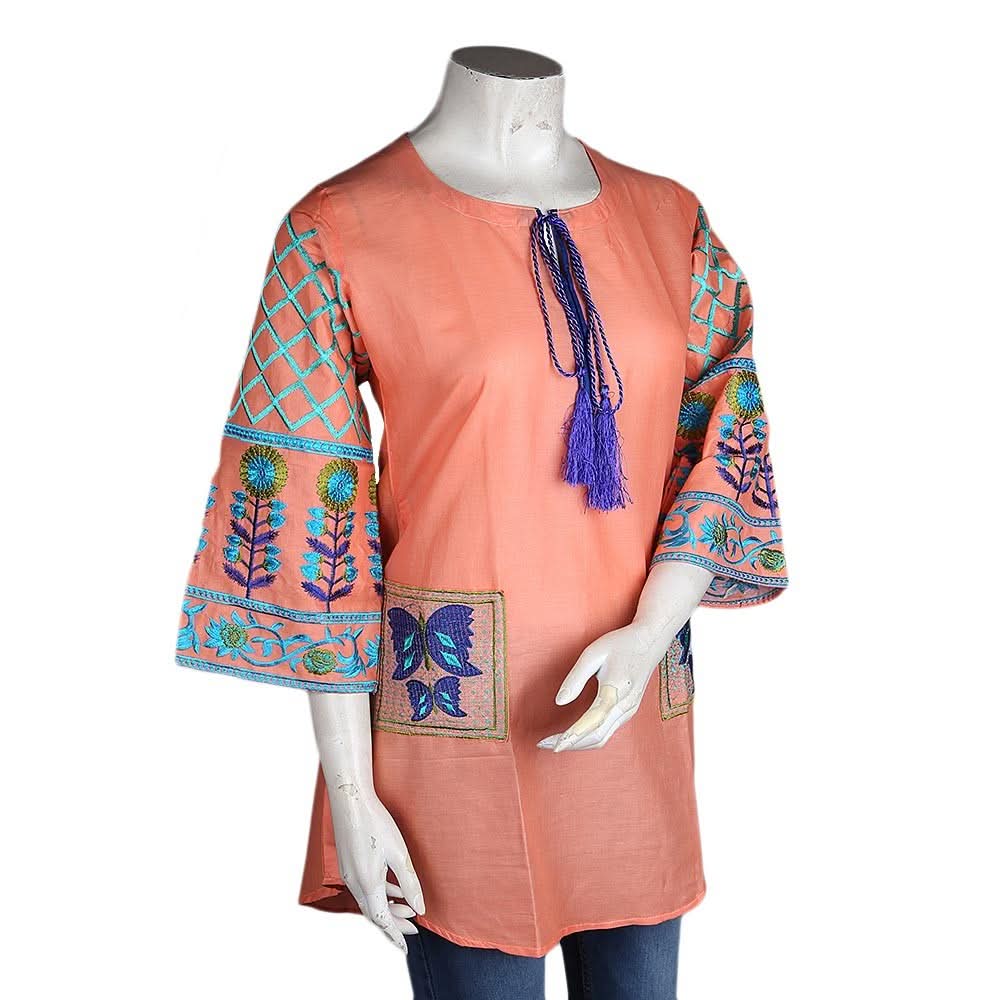 Women's Embroidered Top - Peach - test-store-for-chase-value