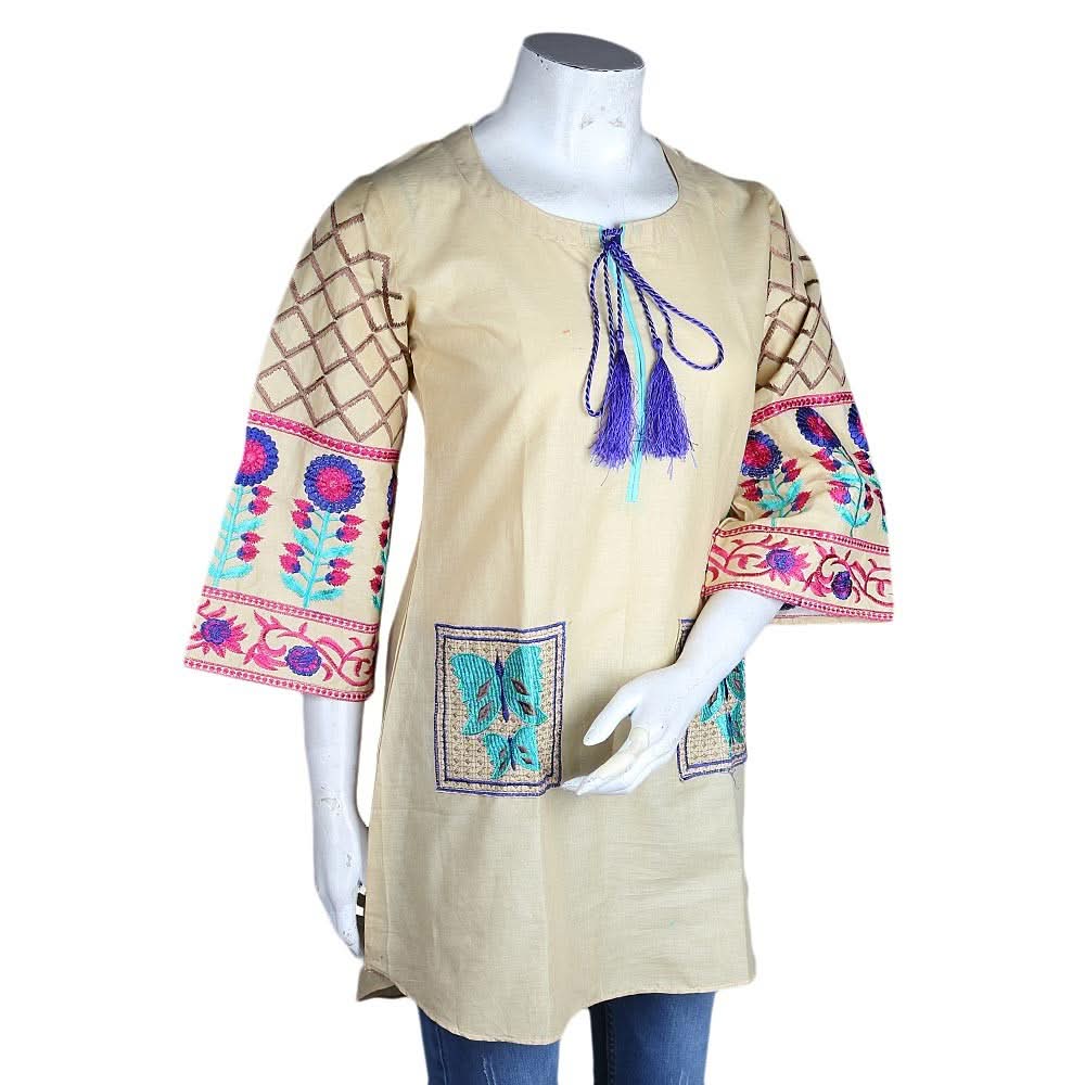 Women's Embroidered Top - Beige - test-store-for-chase-value