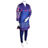 Women's Embroidered 2 Pcs Cotton Suit - Blue - test-store-for-chase-value