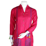 Women's Embroidered 2 Pcs Cotton Suit - Dark Pink - test-store-for-chase-value