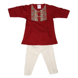 Newborn Girls Embroidered Frock Suit - Maroon - test-store-for-chase-value