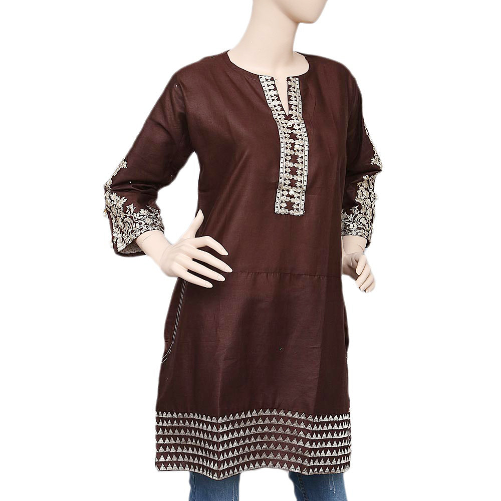 Women's Embroidered Kurti - Coffee - test-store-for-chase-value
