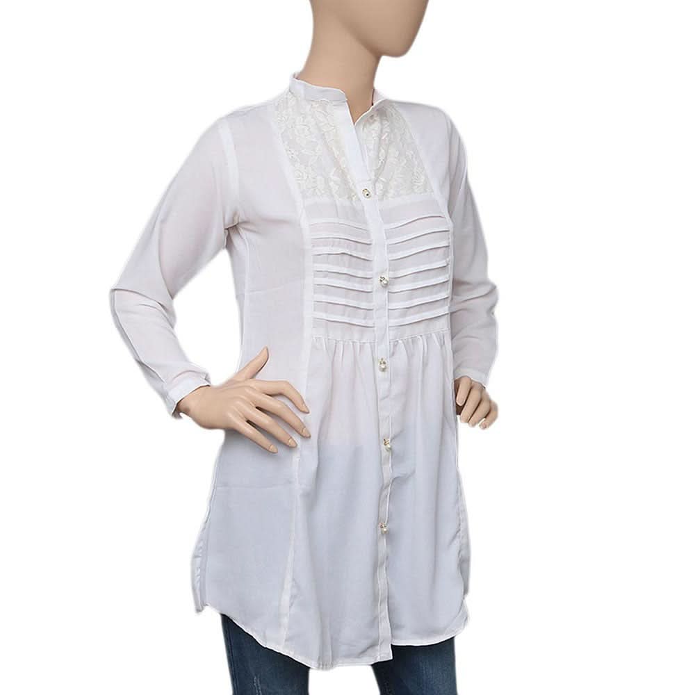 Women's Pleated Western Net Top - White - test-store-for-chase-value
