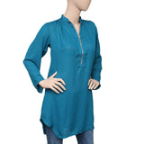 Women's Chiffon Zipper Top - Steel Blue - test-store-for-chase-value