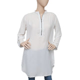 Women's Chiffon Zipper Top - White - test-store-for-chase-value