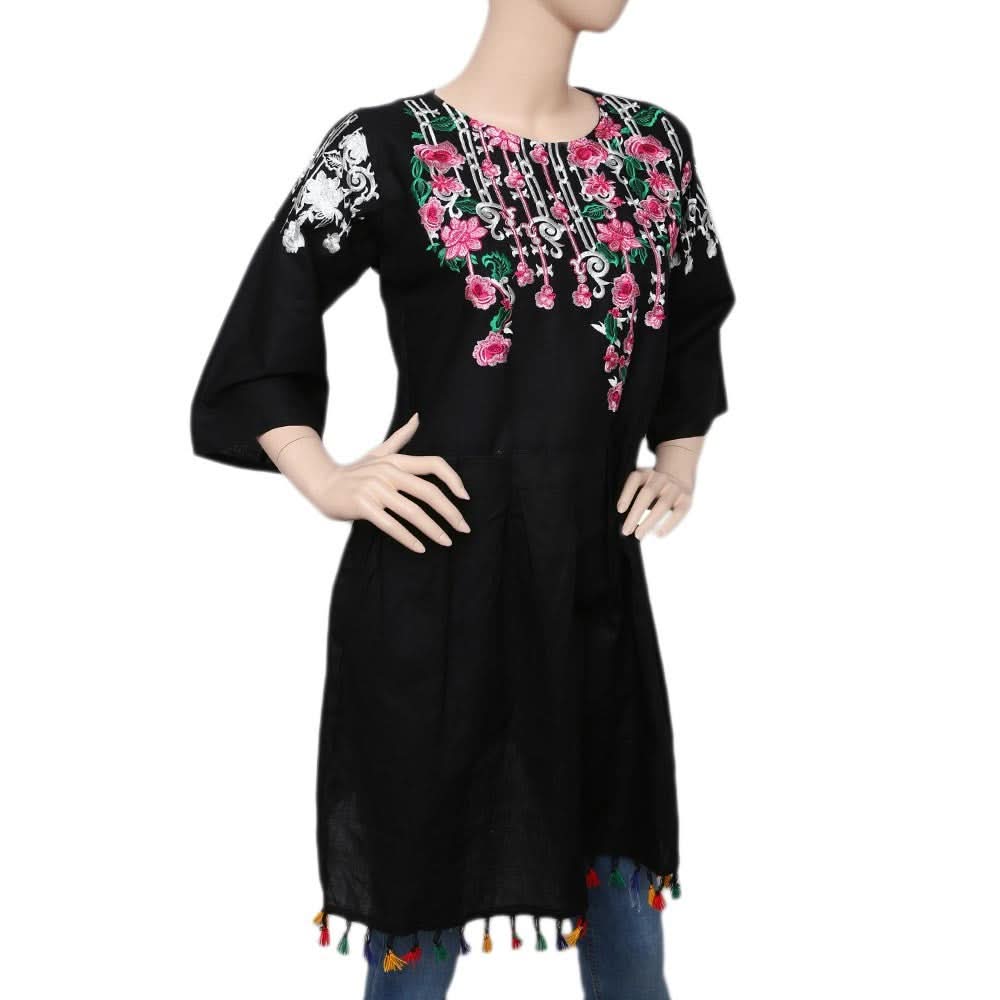 Women's Embroidered Peplum Kurti - Black - test-store-for-chase-value