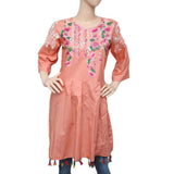 Women's Embroidered Peplum Kurti - Peach - test-store-for-chase-value
