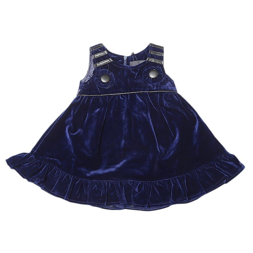 Girls Eminent Velvet Frock - Navy Blue - Navy/Blue - test-store-for-chase-value