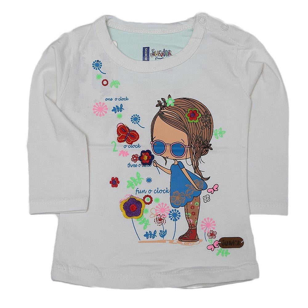 Newborn Girls Full Sleeves T-Shirt White Online in Pakistan