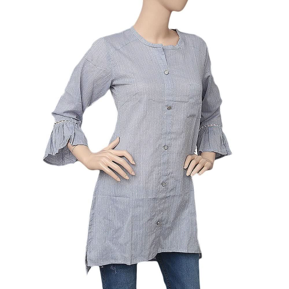 Women's Printed Casual Shirt - Light Blue - test-store-for-chase-value