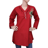 Women's Embroidered Short Kurti - Red - test-store-for-chase-value
