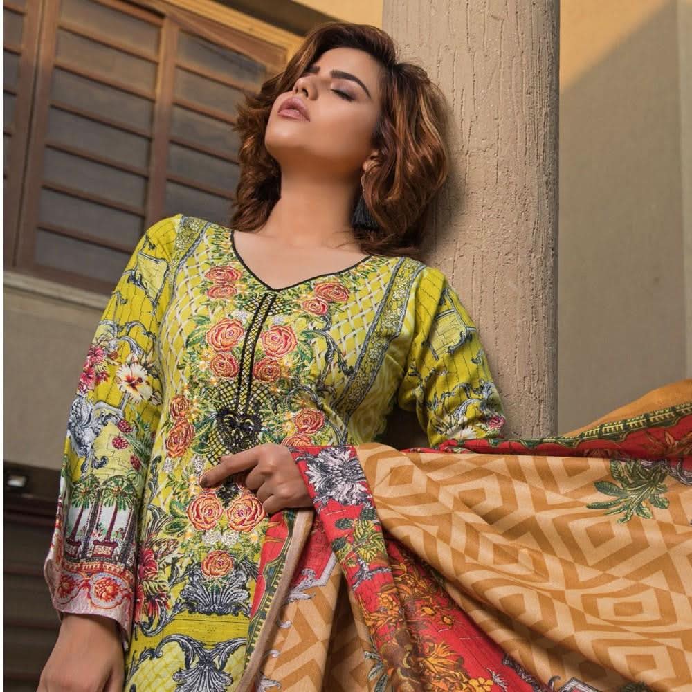 Rana Arts Khaddar Embroidered Suit With Shawl - AY-01-A - test-store-for-chase-value